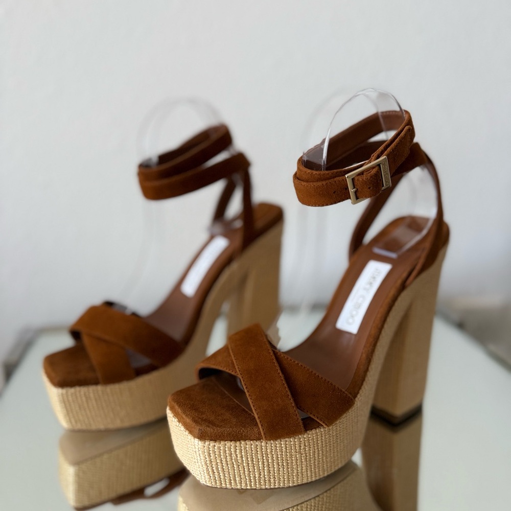 New JIMMY CHOO Gaia 140 suede platform sandals 38 $995 - Picture 8 of 13
